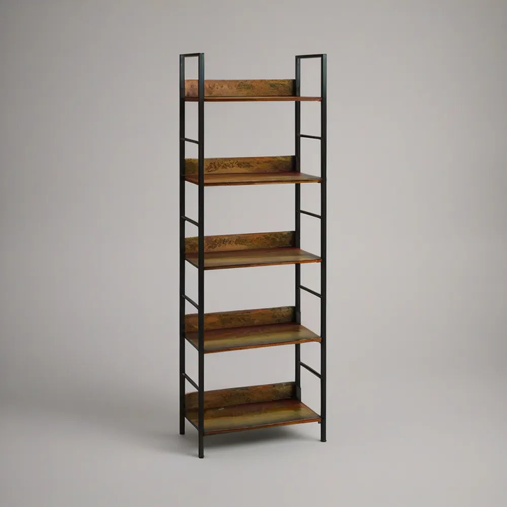 Regál s 5 policemi 60 × 30 × 180 cm z oceli, černý a hnědý