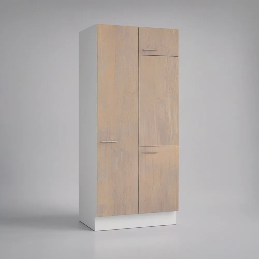 Vysoká skříňka se 4 dvířky a 4 policemi, světlý dub/bílá, 80 × 60 × 200 cm